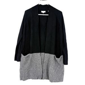 Kinross Cashmere Cardigan Sweater Black Gray Open Front Long Classic Cozy Size S